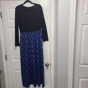 Merokeety‎ Black And Blue Large Check Maxi Dress Casual Office Travel